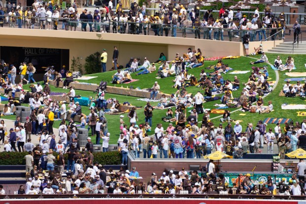 Padre fans watch from Gallagher Square during Opening Day against the Atlanta Braves at Petco Park on Thursday, March 27, 2025, in San Diego, CA. (Nelvin C. Cepeda / The San Diego Union-Tribune)