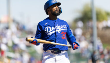 Mar 4, 2026; Glendale, AZ, USA; Los Angeles Dodgers outfielder Teoscar Hernandez against Team Mexico during a spring training game at Camelback Ranch. Mandatory Credit: Mark J. Rebilas-Imagn Images
