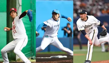 (From left) Takayuki Kishi, pitcher Tohoku Rakuten Golden Eagles; Naoki Miyanishi, pitcher Hokkaido Nippon-Ham Fighters; and Orix Buffaloes Yoshihisa Hirano, pitcher Nao Miyanishi The Buffaloes. [Photo: Provided by the team]