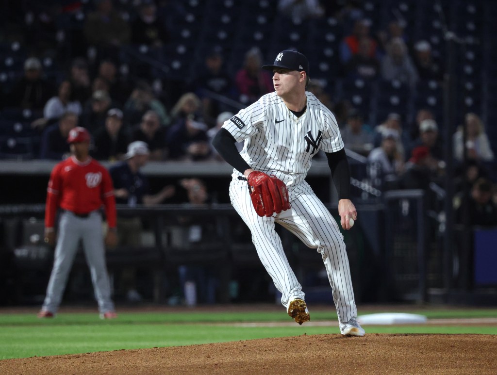 New York Yankees pitcher Ryan Weathers #40, pitching in the 1st inning.