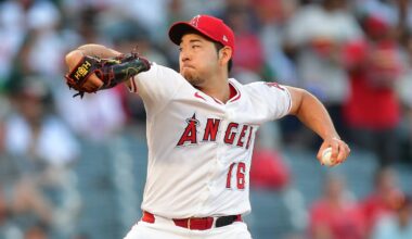 Los Angeles Angels pitcher Yusei Kikuchi (16) throws