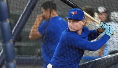 Sep 13, 2025; Toronto, Ontario, CAN; Toronto Blue Jays first round draft pick JoJo Parker takes batting practice before a game against the Baltimore Orioles at Rogers Centre. Mandatory Credit: Nick Turchiaro-Imagn Images