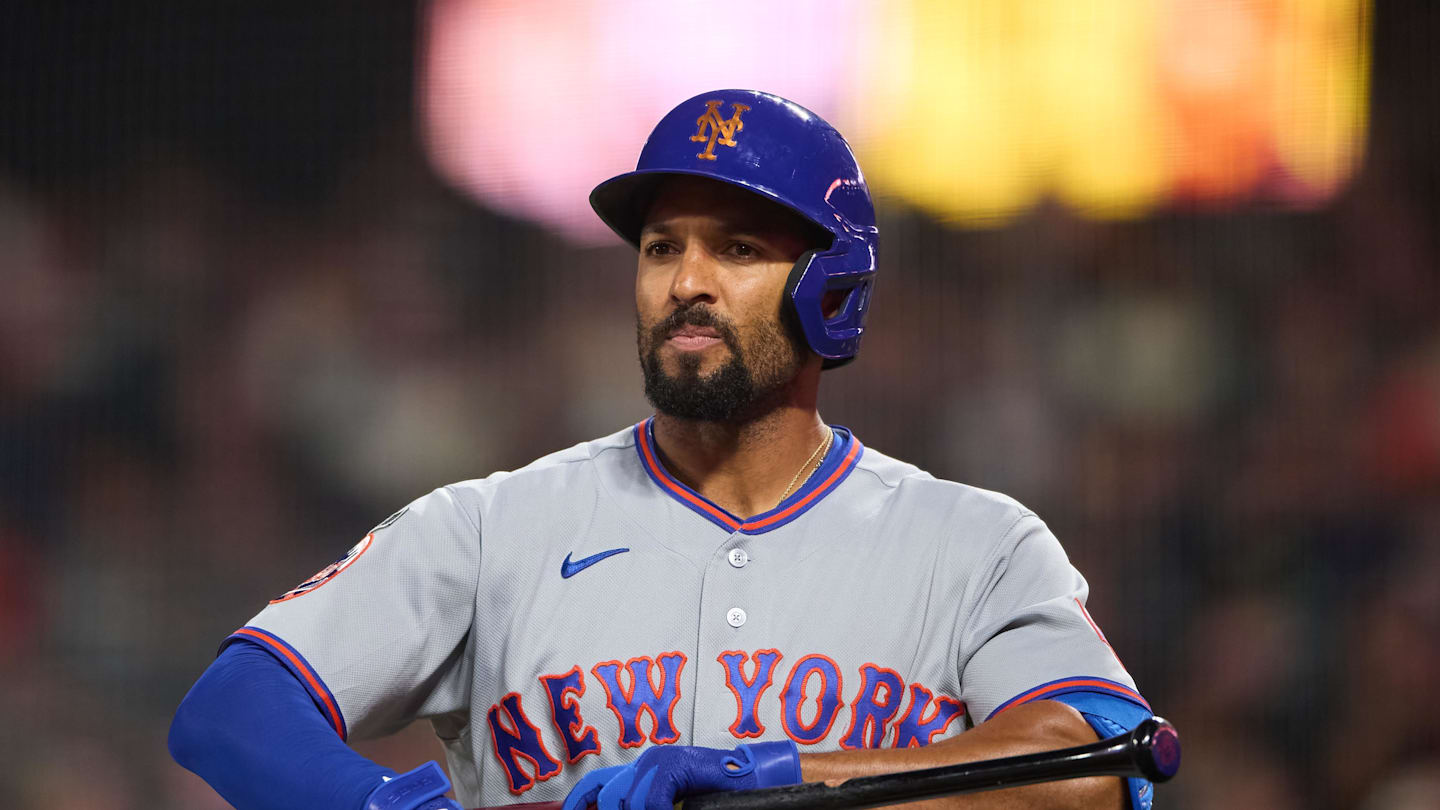 Apr 2, 2026; San Francisco, California, USA; New York Mets infielder Marcus Semien (10) looks on while batting against the San Francisco Giants during the fourth inning at Oracle Park. Mandatory Credit: Robert Edwards-Imagn Images