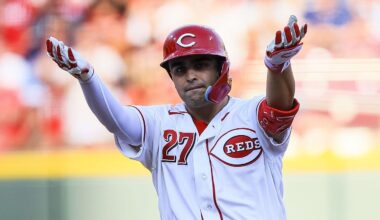 Cincinnati Reds first baseman Sal Stewart (27) reacts