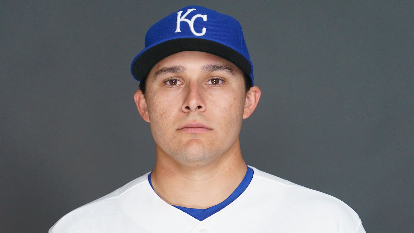 Feb 19, 2026; Surprise, AZ, USA; Kansas City Royals pitcher Eli Morgan (34) poses for a photo for MLB media day at Surprise Stadium. Mandatory Credit: Allan Henry-Imagn Images