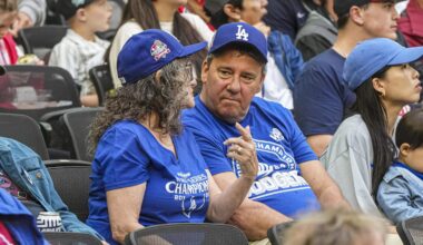 May 3, 2025; Cumberland, Georgia, USA; General views of the field and grounds crew during a rain delay before the start of the game between the Los Angeles Dodgers against the Atlanta Braves at Truist Park. Mandatory Credit: Dale Zanine-Imagn Images