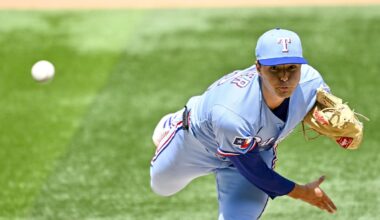 Apr 5, 2026; Arlington, Texas, USA; Texas Rangers starting pitcher Jack Leiter (22) pitches against the Cincinnati Reds during the fifth inning at Globe Life Field. Mandatory Credit: Jerome Miron-Imagn Images
