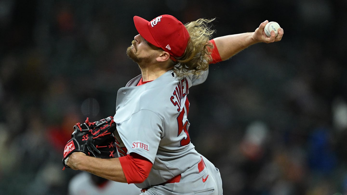 Apr 5, 2026; Detroit, Michigan, USA;  St. Louis Cardinals pitcher Ryne Stanek (55) throws a pitch against the Detroit Tigers in the eighth inning at Comerica Park. Mandatory Credit: Lon Horwedel-Imagn Images