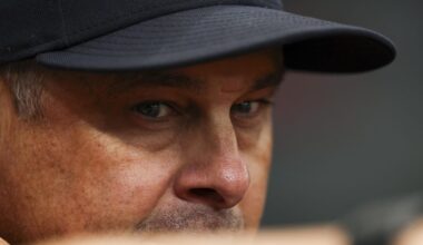 Apr 11, 2026; St. Petersburg, Florida, USA; New York Yankees manager Aaron Boone (17) looks on against the Tampa Bay Rays in the fourth inning at Tropicana Field. Mandatory Credit: Nathan Ray Seebeck-Imagn Images