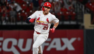 Apr 14, 2026; St. Louis, Missouri, USA; St. Louis Cardinals second baseman JJ Wetherholt (26) runs the bases after hitting a two run home run for his second home run of the game against the Cleveland Guardians during the eighth inning at Busch Stadium. Mandatory Credit: Jeff Curry-Imagn Images