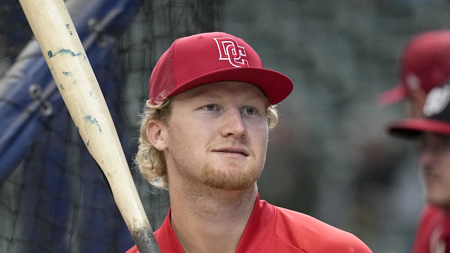 Apr 11, 2026; Milwaukee, Wisconsin, USA; Washington Nationals left fielder Joey Wiemer (21) prepares to take batting practice before a game against the Milwaukee Brewers at American Family Field. Mandatory Credit: Michael McLoone-Imagn Images