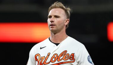 Baltimore Orioles first baseman Pete Alonso (25) looks on