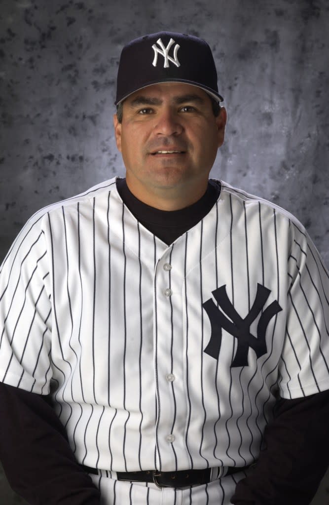Yankees” coach Tom Nieto #50 during the New York Yankees Media Day in 2002. Getty Images