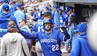 Carter Jensen (22) turned up late for the Royals game and was scratched from the lineup