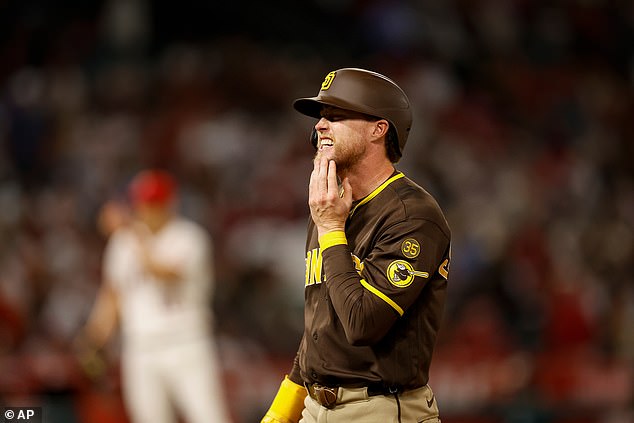 The infielder took a 96mph fastball to the face during the fifth inning of the Padres' 4-1 victory