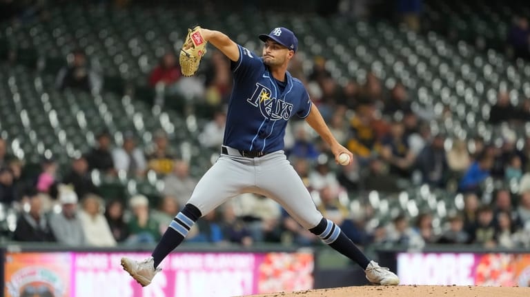 Tampa Bay Rays' Shane McClanahan pitches during the first inning...