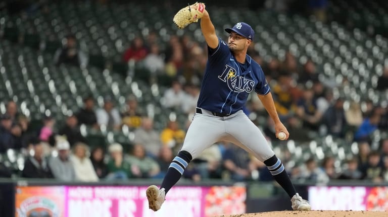 Tampa Bay Rays' Shane McClanahan pitches during the first inning...