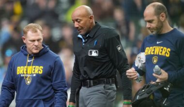 Umpire Bucknor leaves Rays-Brewers after foul tip hits mask