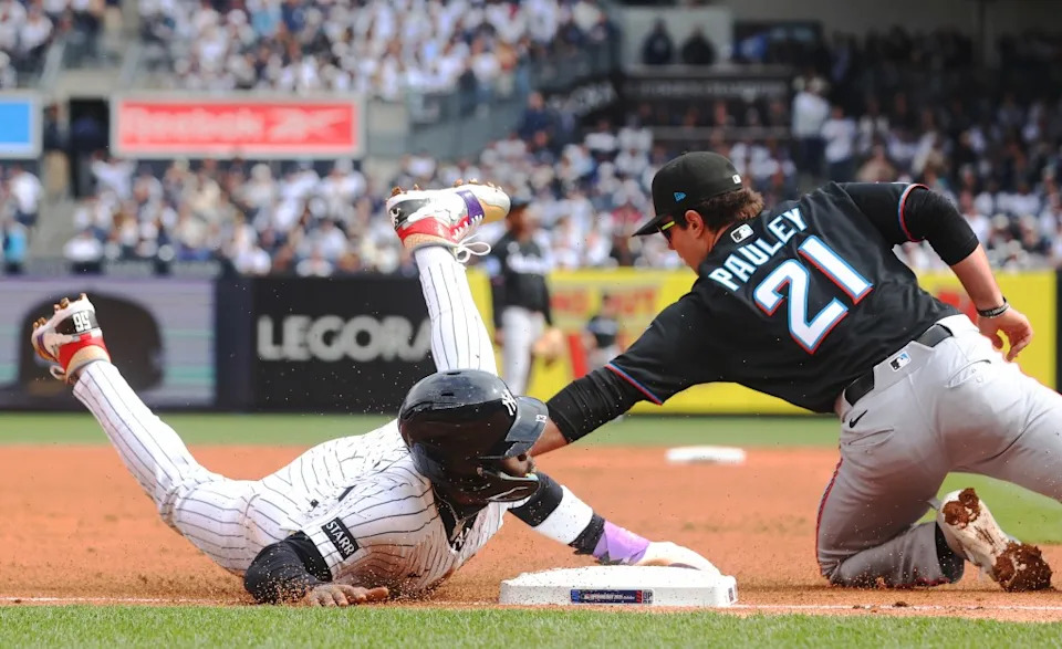 New York Yankees second baseman Jazz Chisholm Jr. (13) steals third base during the second inning when the New York Yankees played the Miami Marlins in their home opener on Friday, April 3, 2026. Robert Sabo for NY Post