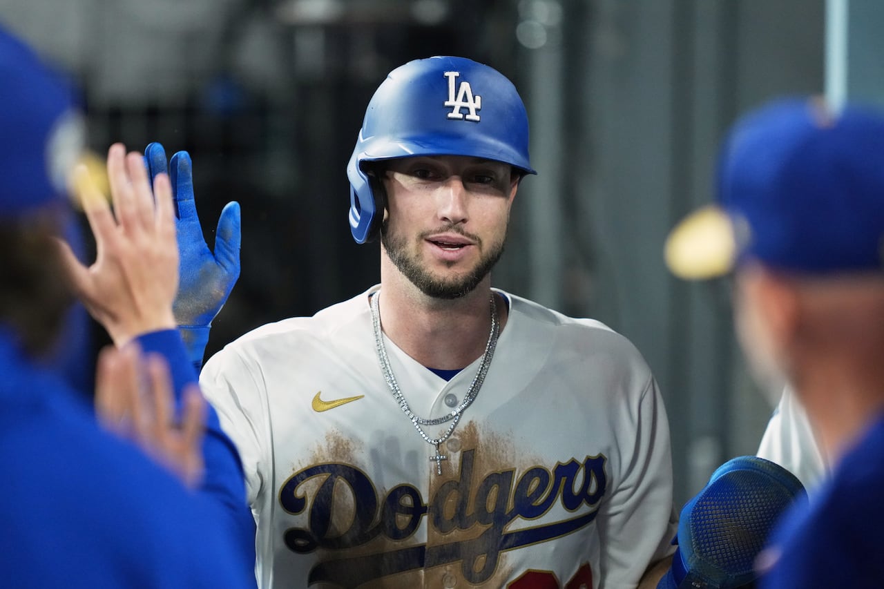A close-up of Los Angeles Dodgers outfielder Kyle Tucker