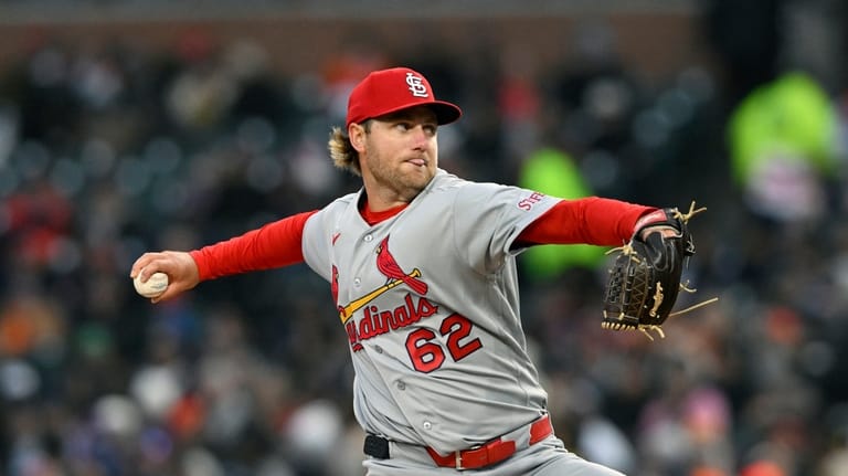 St. Louis Cardinals starting pitcher Kyle Leahy throws in the...