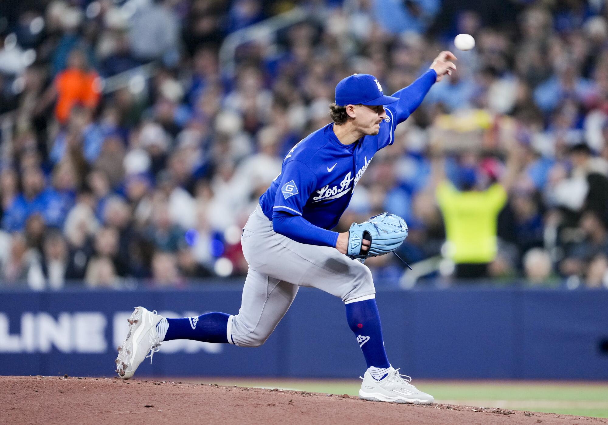 Dodgers pitcher Justin Wrobleski delivers during the first inning against the Blue Jays on Monday.