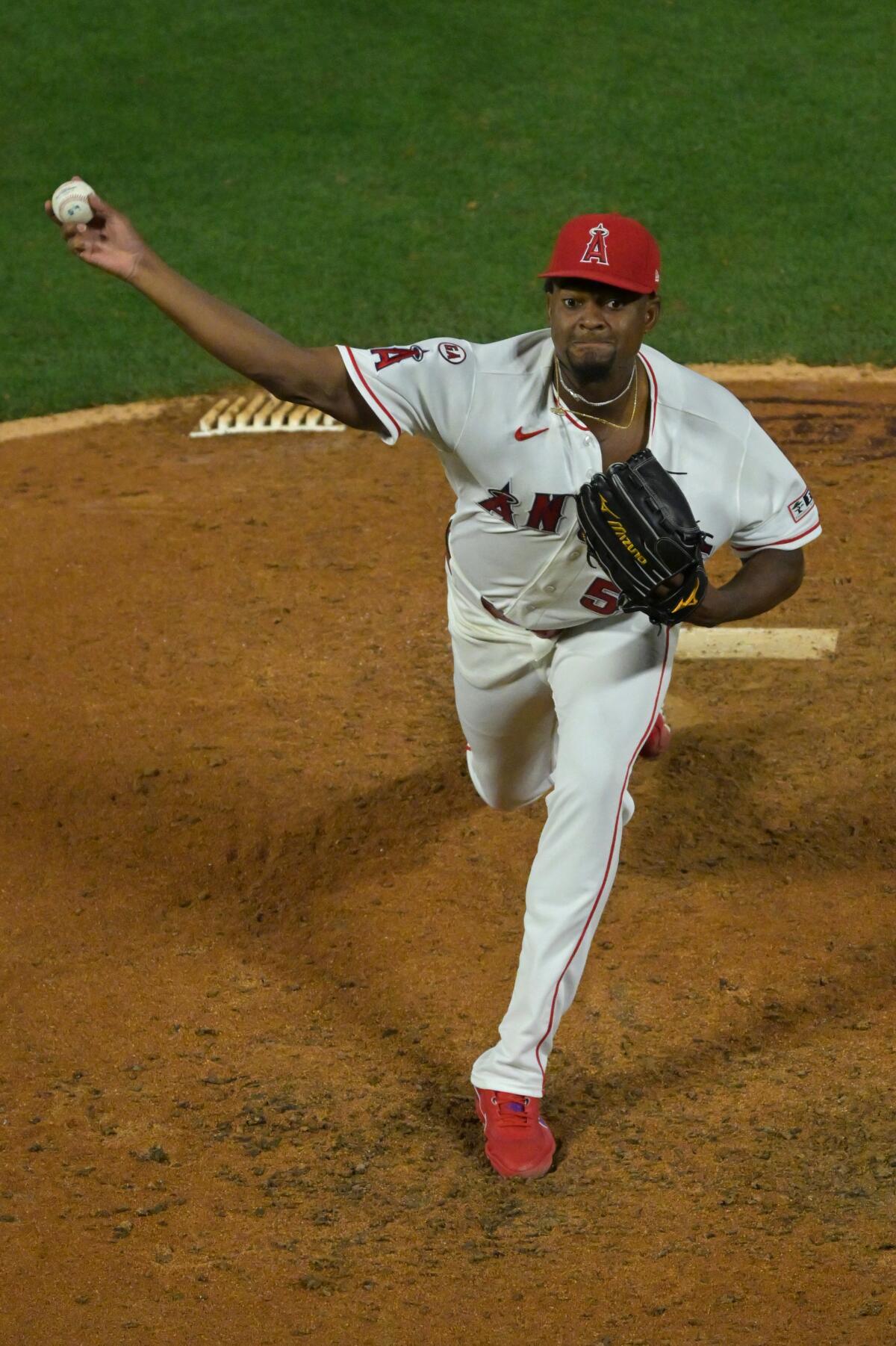 Angels ace José Soriano delivers to the plate during the fifth inning of a win over the San Diego Padres.