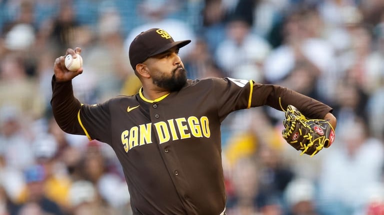 San Diego Padres starter German Marquez pitches during the first...