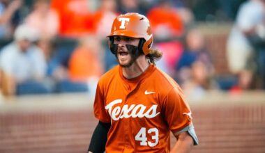 University of Texas outfielder Aiden Robbins from Holy Ghost Prep exults as he heads toward home plate.