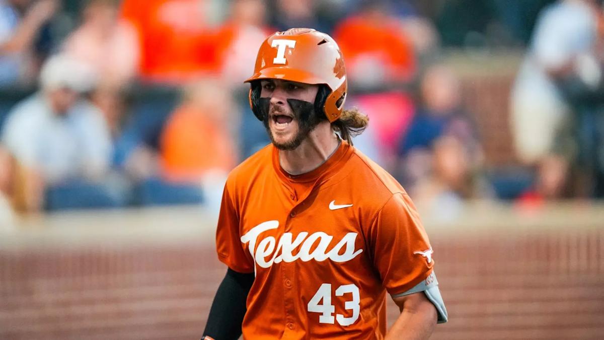 University of Texas outfielder Aiden Robbins from Holy Ghost Prep exults as he heads toward home plate.