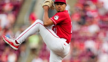 Cincinnati Reds pitcher Chase Burns (26) throws a pitch in the first inning of the MLB National League game between the Cincinnati Reds and the Colorado Rockies at Great American Ball Park in downtown Cincinnati on Tuesday, April 28, 2026. The Reds led 4-1 after three innings.