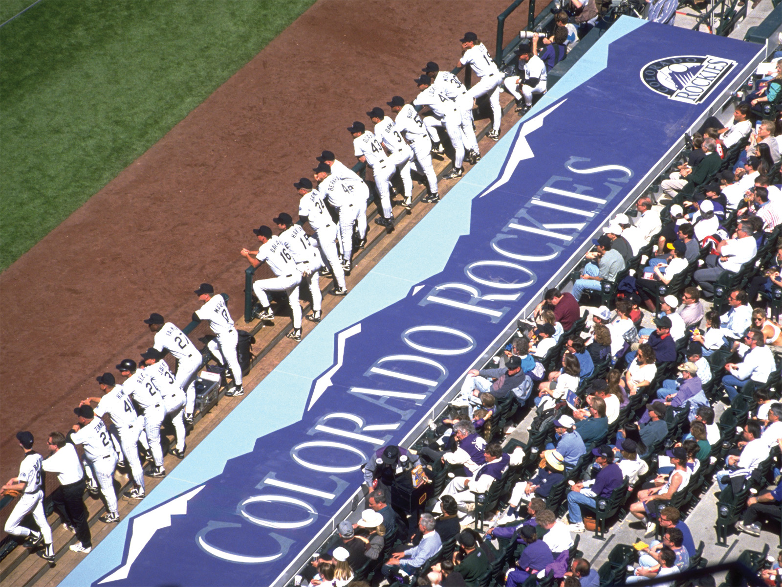 The Rockies dugout during a 1995 sellout at Coors Field