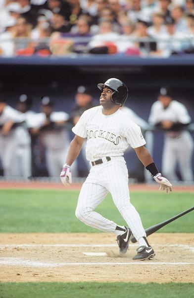 Eric Young hit a leadoff homer at Mile High Stadium against Montreal in the Rockies' first home game April 9, 1993. (File photo by Karl Gehring/The Denver Post) 