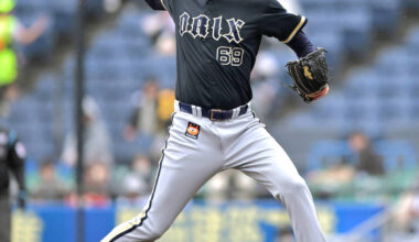Sean Hjelle of Orix Buffaloes has taken a step closer to making the opening day rotation (Photo by Jun Imanishi)
