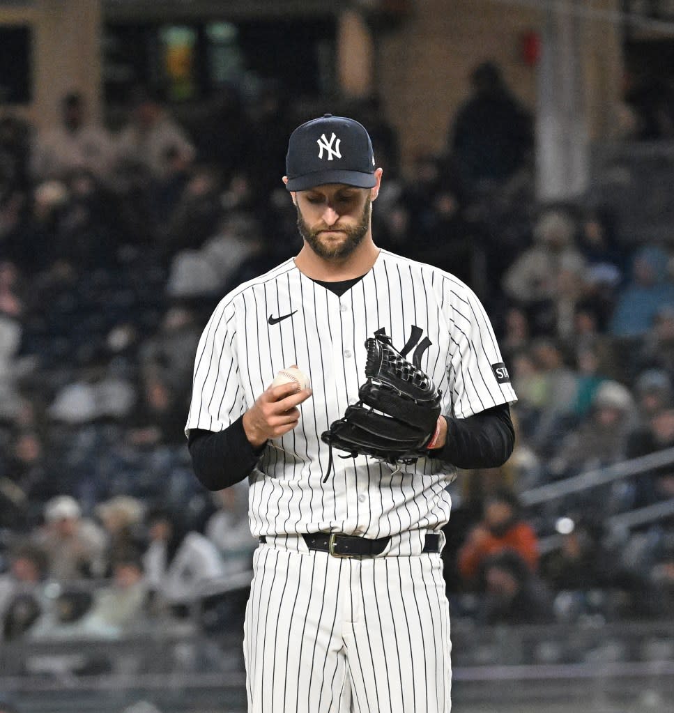 Jake Bird (59) reacts after giving Miami Marlins third baseman Graham Pauley (21) a two-run RBI double during the 8th inning of the Yankees and Miami Marlins game at Yankee Stadium. Bill Kostroun/New York Post