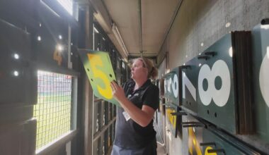 How does the manual scoreboard at Coors Field work?