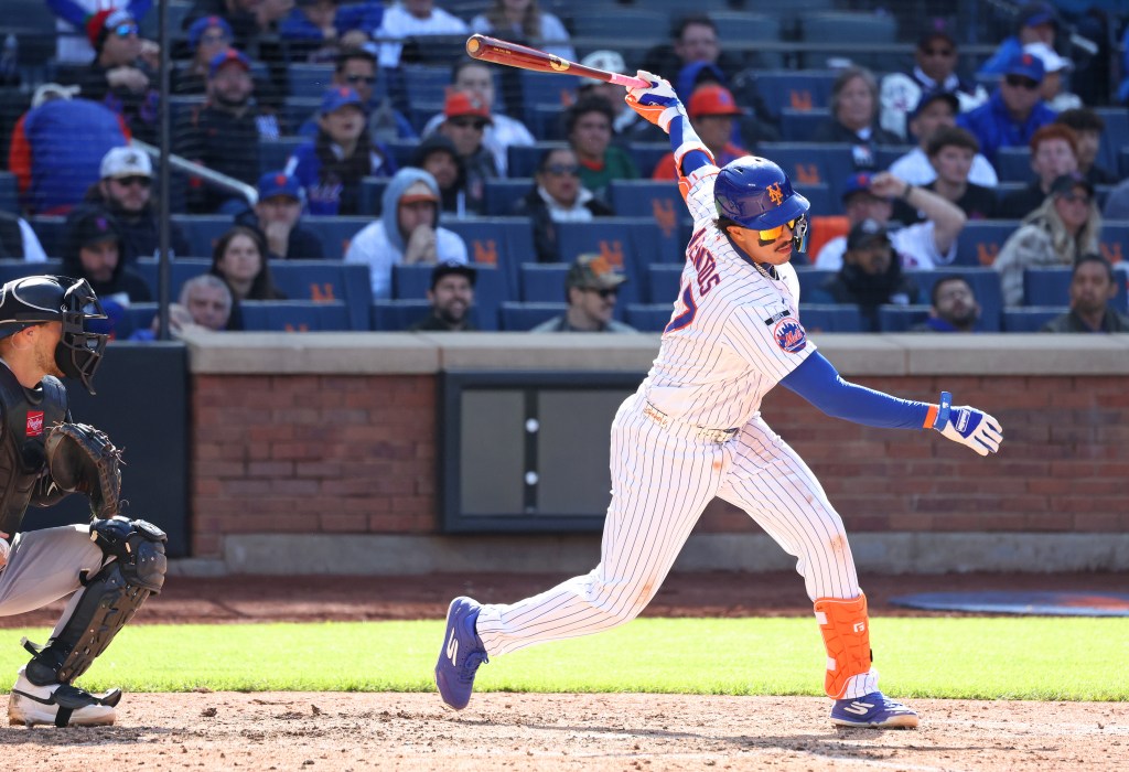Mets first baseman Mark Vientos strikes out with the bases loaded in the eighth inning against the Rockies on April 26, 2026.