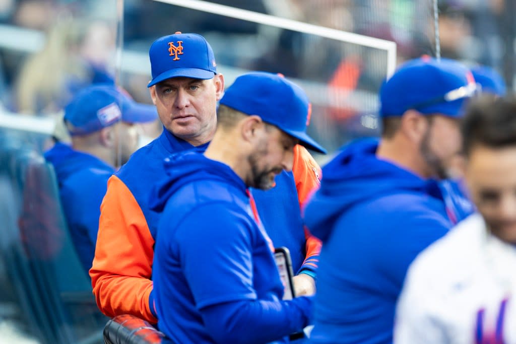 Mets manager Carlos Mendoza (64) reacts in the dugout during the sixth inning against the Colorado Rockies at Citi Field, Sunday, April 26, 2026, in Queens, NY. Corey Sipkin for the NY POST