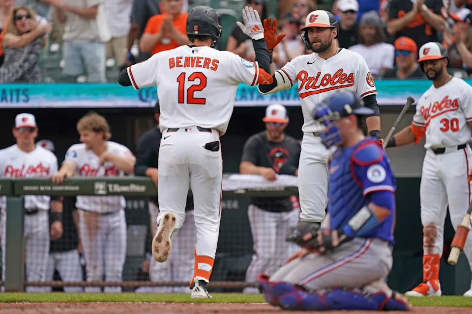 Baltimore Orioles outfielder Dylan Beavers (12). © Mitch Stringer-Imagn Images
