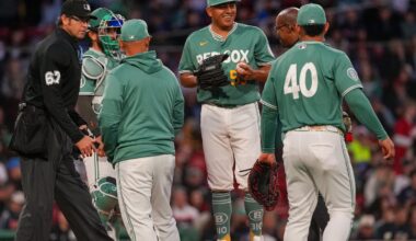 Ranger Suarez (center) waved off medical assistance after he appeared to be struck by a batted ball in the second inning.