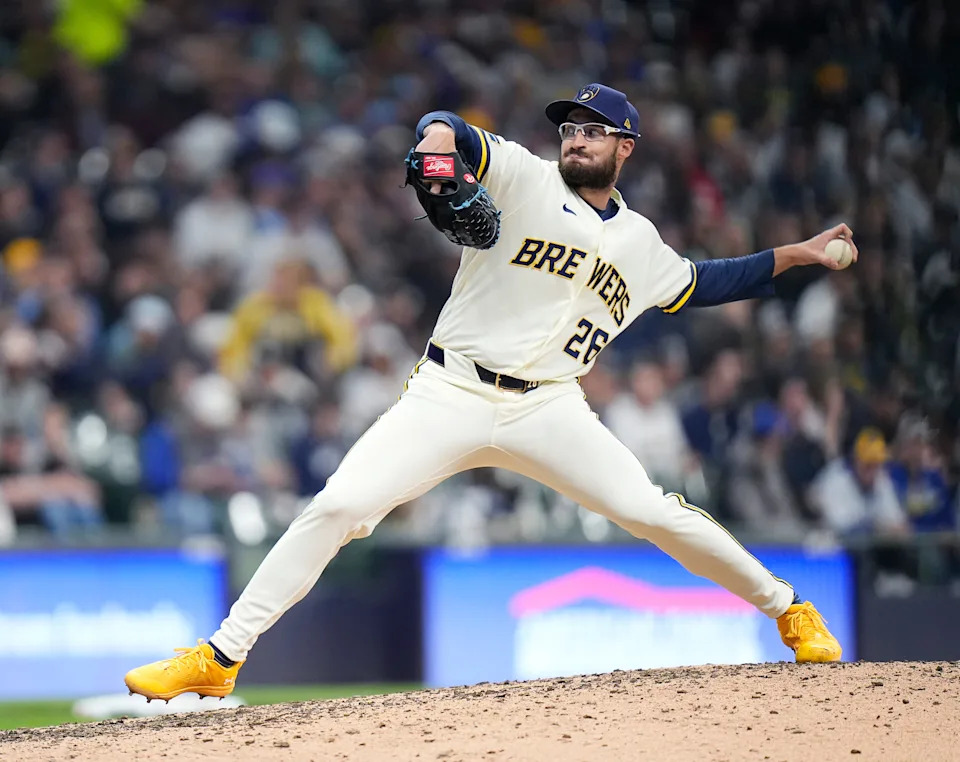 Milwaukee Brewers pitcher Aaron Ashby (26) pitches during the sixth inning of the Opening Day game against the Chicago White Sox on Thursday March 26, 2026 at American Family Field in Milwaukee, Wisconsin.