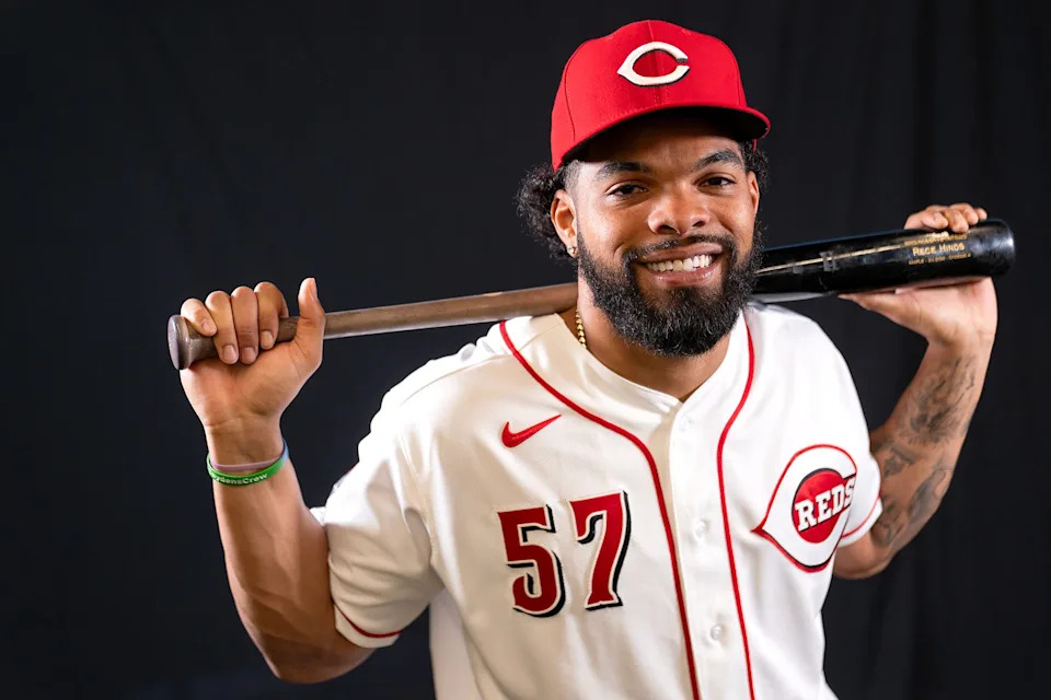 Cincinnati Reds outfielder Rece Hinds (57) poses for a portrait during the Cincinnati Reds picture day, Feb. 17 at the Cincinnati Reds player development complex in Goodyear.