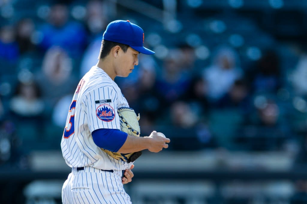 Mets pitcher Kodai Senga (34) reacts on the mound in the third inning against the Colorado Rockies at Citi Field, Sunday, April 26, 2026, in Queens, NY. Corey Sipkin for the NY POST