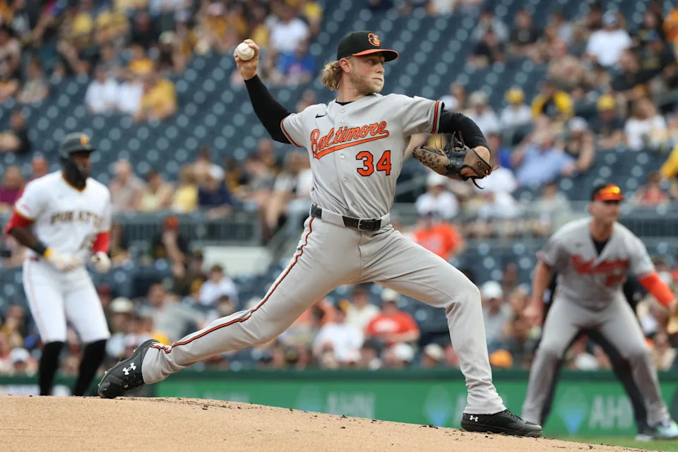 Baltimore Orioles starting pitcher Shane Baz (34). © Charles LeClaire-Imagn Images