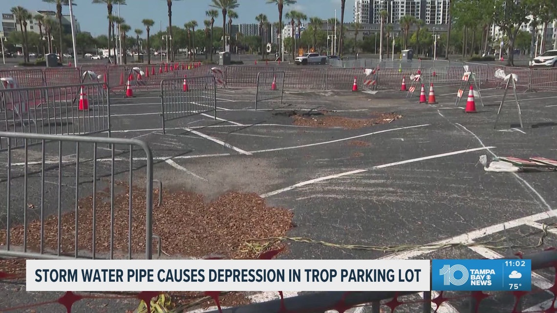 Broken stormwater pipe creates parking lot depression ahead of Rays' return to Tropicana Field