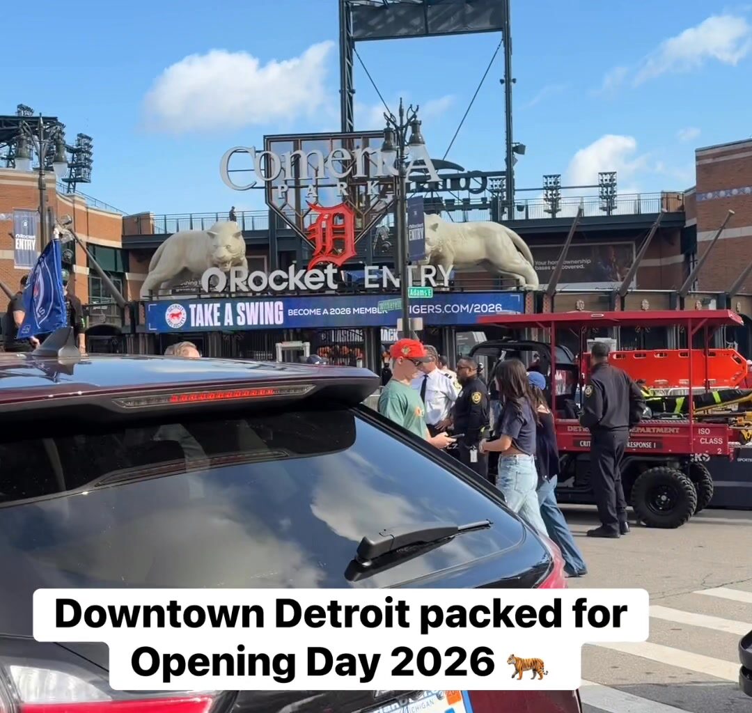 Downtown Detroit is already rocking! It’s Opening Day 2026 at Comerica Park as the Detroit Tigers get ready for their home opener against the St. Louis Cardinals. Game time is 1:10 p.m. Get live updates from downtown using the link in comments. 📹 Video by Natalie Davies, DFP. #detroittigers #tigers #mlb #openingday