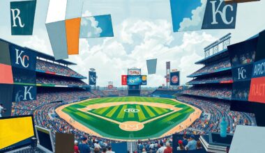 A fragmented, geometric painting depicting a baseball game, with sharp, overlapping shapes and planes representing the dynamic action on the field.