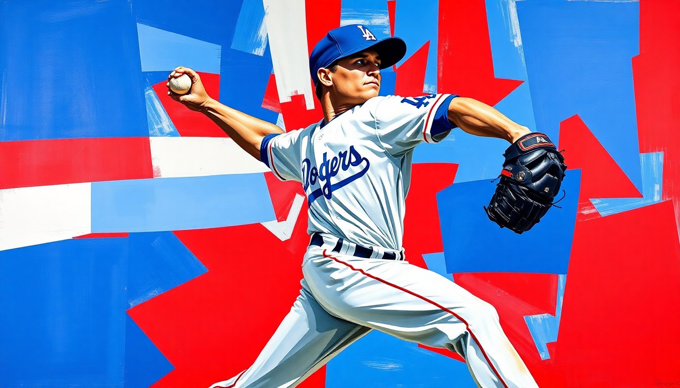 A cubist, geometric painting depicting a baseball pitcher