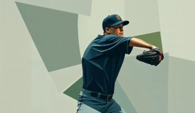 A cubist, geometric illustration depicting a baseball pitcher