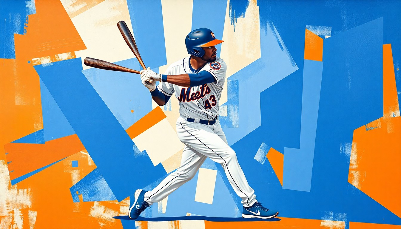 A fractured, cubist-style painting depicting Francisco Lindor